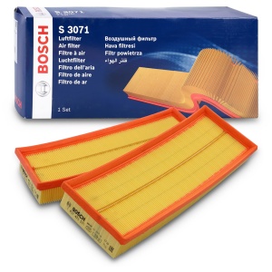 Filtru de aer Bosch S3071 pentru masini - rezistent la umezeala si praf, set de 2