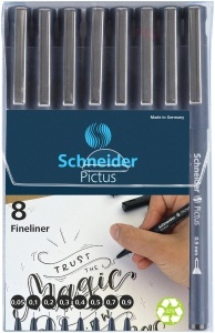 Fineliner Schneider Pictus, 8 culori, 8 grosimi (0,05-0,9 mm), negru - Img 5
