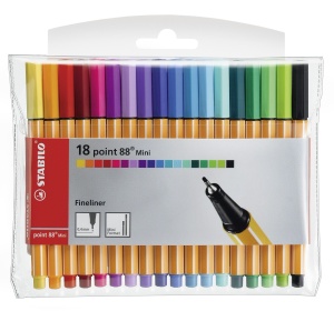 Fineliner STABILO point 88 Mini, 0.4 mm, 18 culori, cu capac ventilat
