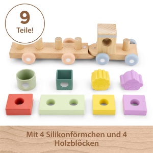 Fisher-Price JKH08 Locomotiva din Lemn cu Blocuri si Forme din Silicon pentru Copii 9 Luni - Img 6