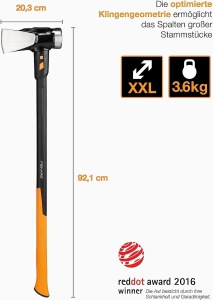 Fiskars Topor de despicat IsoCore XXL pentru despicarea bustenilor sau infiptura in pene, lungime: 92 cm, greutate cap: 3,6 kg, negru/portocaliu, 1020220 - Img 8