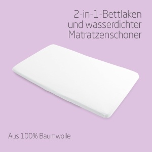 Foaie de pat waterproof Maxi-Cosi Merlin 2-in-1, 100 bumbac bio, set 2 bucati, alb - Img 3