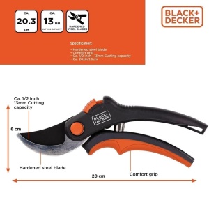 Foarfeca de gradina BLACKDECKER - Cutite din otel carbon, 13 mm, NegruPortocalie - Img 2
