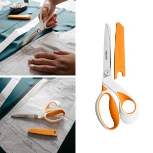Foarfeca de taiat Fiskars RazorEdge, 23 cm, pentru stofe, AlbPortocalie - Img 2