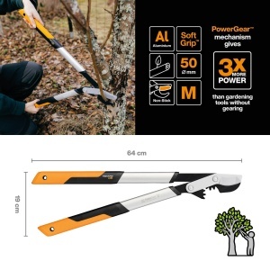 Foarfeca pentru taiat crengi Fiskars PowerGear X LX94-M, 64 cm, negruorange, pentru lemn proaspat - Img 2