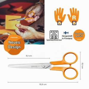 Foarfeca universala Fiskars Classic, 8.1 cm, pentru dreptaci si stangaci, portocalie - Img 2