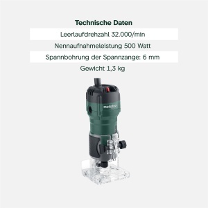 Freza de margini Metabo FM 500-6, 500 W, pentru lemn, cu 6 mm - Img 3