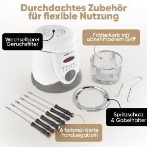 Friteuza Clatronic FFR 2916 cu capacitate 1L, 840W, cu 6 furculite fondue - Img 3