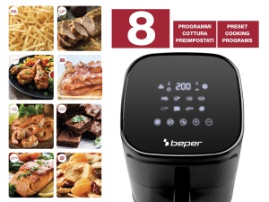 Friteuza cu aer BEPER P101FRI051, prajit cu ulei, 5 l, touchpad, 8 programe, reglabil la 200 degC, temporizator 60 minute, oprire automata, negru - Img 3