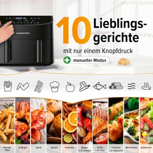 Friteuza cu aer cald GOURMETmaxx Doppelkammer 2x3,5L 2400W Negru - Img 3