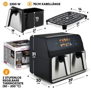 Friteuza cu aer cald ProfiCook PC-FR 1287 H, 8L, 2200W, cu 2 camere - Img 7