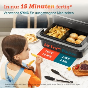Friteuza cu aer COSORI 2 camere, Dual Blaze TwinFry 10L, 4 tuburi de incalzire si camere flexibile, tehnologie de incalzire uniforma - Img 4