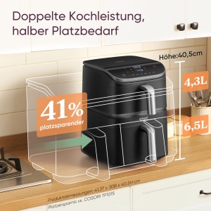 Friteuza cu aer COSORI Turbo Tower Pro 2 camere, 10.8L Double Stack Airfryer cu DualBlaze, acoperire ceramica, nu cu acoperire cu teflon, argintiu-negru - Img 5