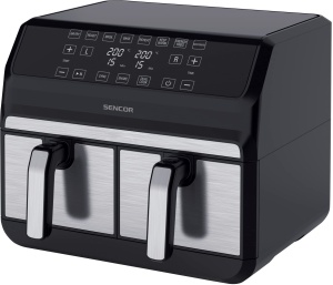 Friteuza cu aer Sencor Air Fryer, compartiment dublu, tehnologie de circulatie a aerului, viteza mare, control tactil, gata in 3 minute, 1700W, capacitate totala 8L, culoare argintiu
