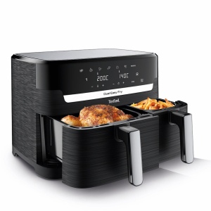 Friteuza cu aer Tefal Dual Easy Fry cu camera dubla, capacitate 5.2/3.1L, doua sertare independente, 7 programe automate, economisire energie, negru, EY9018 - Img 1
