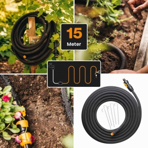 Furtun de irigatie Fiskars, 15 m, cu control debit, negruportocaliu - Img 2