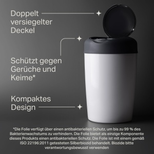 Galeata de scutece Tommee Tippee Simplee Sangenic, inclusiv 6 casete de rezerva, alb si gri - Img 4