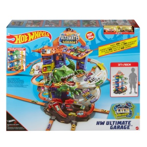 Garaj Hot Wheels cu T-Rex si 2 Masinute, Capacitate 100 Vehicule, Inaltime 90cm - Img 6