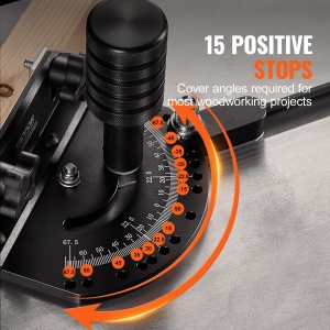 Ghidaj oblic VEVOR, fanta standard 19 x 9,5 mm, ghidaj de ferastrau de masa din aliaj de aluminiu cu gratar de aprox. 61 cm, 15 opritoare unghiulare, piston si disc detasabil, pentru prelucrarea lemnului - Img 3