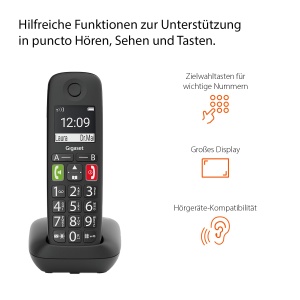 Gigaset E290 - Telefon fara fir pentru seniori fara robot telefonic cu butoane mari - Taste de selectare a destinatiei pentru numere importante, functie de amplificare pentru ascultare foarte tare, negru [versiunea germana] - Img 4