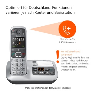 Gigaset E560A - Telefon DECT fara fir pentru seniori - Receptor cu robot telefonic - Afisaj color - Functie hands-free, butoane mari, Telefon cu buton SOS, Telefon analogic, platina [Versiunea germana] - Img 2