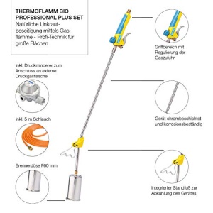 GLORIA Thermoflamm BIO Professional PLUS SET - Arzator cu flacara cu gaz Puternic pentru suprafete mari Racord butelie de gaz comprimat Arzator de bur - Img 3