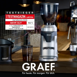 GRAEF. CM800 - Rasnita electrica de cafea, carcasa din aluminiu, recipient pentru boabe 350g, rasnita conica din otel inoxidabil, 40 de macinari, portafiltru pentru rasnita de cafea, insertie antistatica, roata cu palete din aluminiu, 128 W, argintiu - Img 4