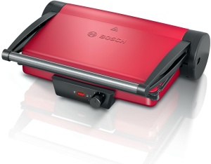 Gratar de masa Bosch TCG4104, gratar de contact 3 in 1, termostat continuu, canal de scurgere a grasimilor, placi de gratar detasabile din aluminiu, curatare usoara, 2000 W, rosu - Img 1
