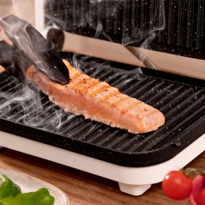 Gratar electric Cecotec RockNGrill 1300 Wood, 1300W, alb, maner din lemn - Img 5