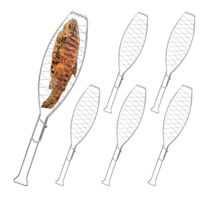Gratar pentru peste Relaxdays 6 piese, otel inoxidabil, 54 cm, cu maner