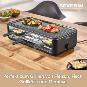 Gratar raclette SEVERIN pentru 8 persoane, raclette cu placa mare antiaderenta, tigai foarte adanci, se poate spala in masina de spalat vase, gratar de masa, Black Line Lite, RG 2365 - Img 5