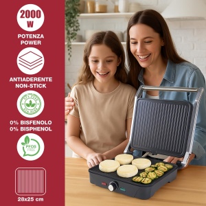 Grill electric multifunctional Beper P101TOS503, 2000 W, Placi antiaderente, Deschidere 180 - Img 2