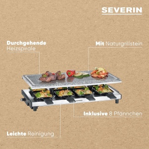 Grill electric SEVERIN RG 2374, Raclette pentru 8 persoane, Naturgrillstein, 1700 W, Negru - Img 4