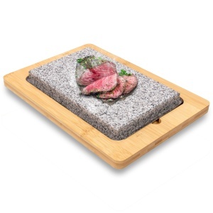 Grillplatte NutriChef Granitstein 38x27 cm, Antihaft, 290C, Bambus
