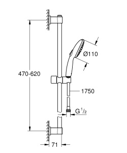 GROHE Vitalio 110 - Set de sine de dus - 14l pe min (2 tipuri de pulverizare, bara de dus 60cm, lipici sau burghiu), rotund, cromat, 26951001 - Img 7