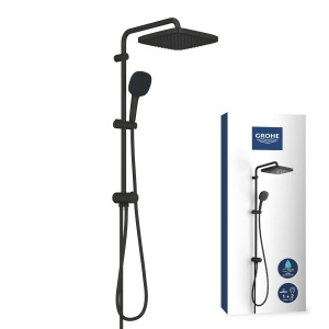 GROHE Vitalio 250, sistem de dus cu deviator, economie de apa-8l pe minut (pentru robinete existente, dus cu efect de ploaie 2 tipuri de pulverizare, sina de dus 74cm), patrat, negru mat, 266962431 - Img 1