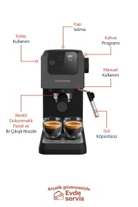 GRUNDIG KSM 4330 Portafiltru cu duza de spumare a laptelui, espressor, pentru cafea macinata, rezervor de apa detasabil, afisaj tactil, putere 1626 W, functie de memorie, negru - Img 6