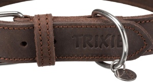 Guler rustic din piele unsa TRIXIE - Inel D protejeaza laringele - Circumferinta gatului 42 - 48 cm - Maro inchis - 19007 - Img 2