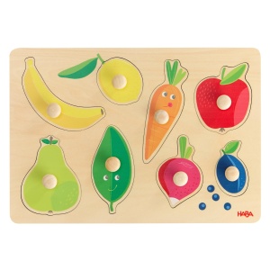 HABA Fruit Paint Grasping Puzzle - Primul puzzle din lemn cu butoane mari - Invatarea culorilor si recunoasterea formelor - Pentru copii de la 12 luni - Img 6