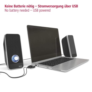 Hama PC Speaker Sonic (USB 3.0, jack 3,5 mm, 3 W, control volum, difuzoare active pentru computere, PC-uri, laptopuri, notebook-uri, smartphone-uri si tablete) negru, 00173133, negru/argintiu - Img 3