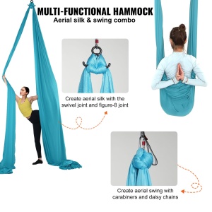 Hamac yoga aerian VEVOR YJ-0077-S09, 10 x 2,8 m, 1000 kg, albastru - Img 6