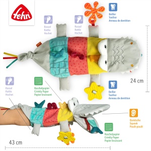 Handpupa Fehn Krokodil DoBabyDoo 049183 cu Rassel Quietsche si Beiser pentru bebelusi 6 luni - Img 5