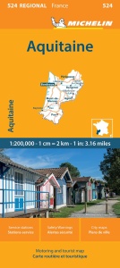 Harta regionala Aquitaine - Michelin 524, format hardcover, informatii rutiere