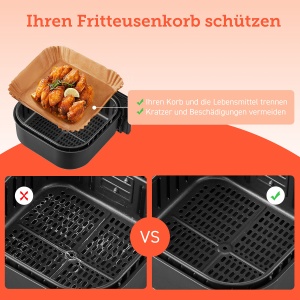 Hartie de copt Cosori pentru friteuza cu aer cald XXL 4-7.3 L, 100 bucati 20 cm, accesorii Airfryer nealbite, tavi de unica folosinta cu acoperire antiaderenta, hartie pergament, compatibila cu friteuzele obisnuite cu aer cald - Img 4
