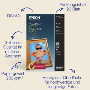 Hartie Foto Glossy A3 Epson 200 gm2, 20 Foi - Img 2