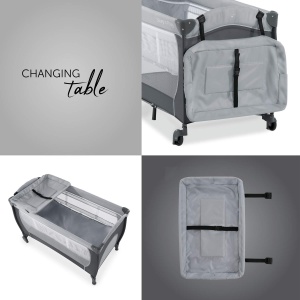 hauck Pat de calatorie pentru copii Sleep N Play Center cu atasament pentru nou-nascuti, covoras de infasat, landou, role, alunecare, pliabil mic, patut de calatorie pentru bebelusi Copil mic de la nastere pana la 15 kg (piatra) - Img 4