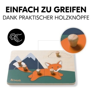 Hauck Puzzle din Lemn pentru Copii 1 An Forme Animale Butoane Ergonomice Fabricat din Lemn FSC - Img 5