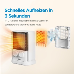 Heizlufter Ceramic Midea NTY20-22E, 2000W, Economisire Energie, Oscilatie 45 - Img 3
