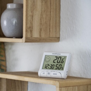 higrometru digital medisana HG 100 termometru de camera contor de umiditate pentru interior afisarea orei pentru un climat interior optim incl functie - Img 3