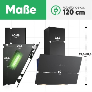 Hota Bomann DU 7611 G 60cm Iluminare LED Ambientala Functie Umluft si Abluft Negru Mat - Img 6